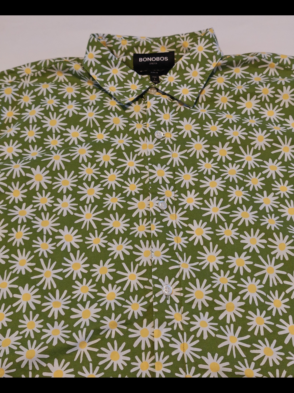 Bonobos Green Daisy Print Button-Up Shirt - L - Picture 3 of 4